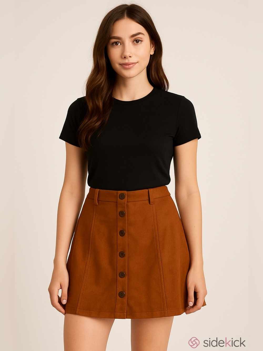 Brown Faux Suede Button-Front A-Line Mini Skirt - Picture 3 of 3
